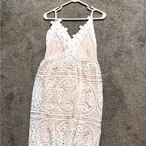 White midi dress, beige undertones